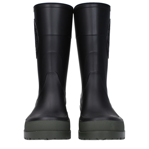 Christian Dior Rain Boots Black Rubber Cotton Ankle Boots for Women